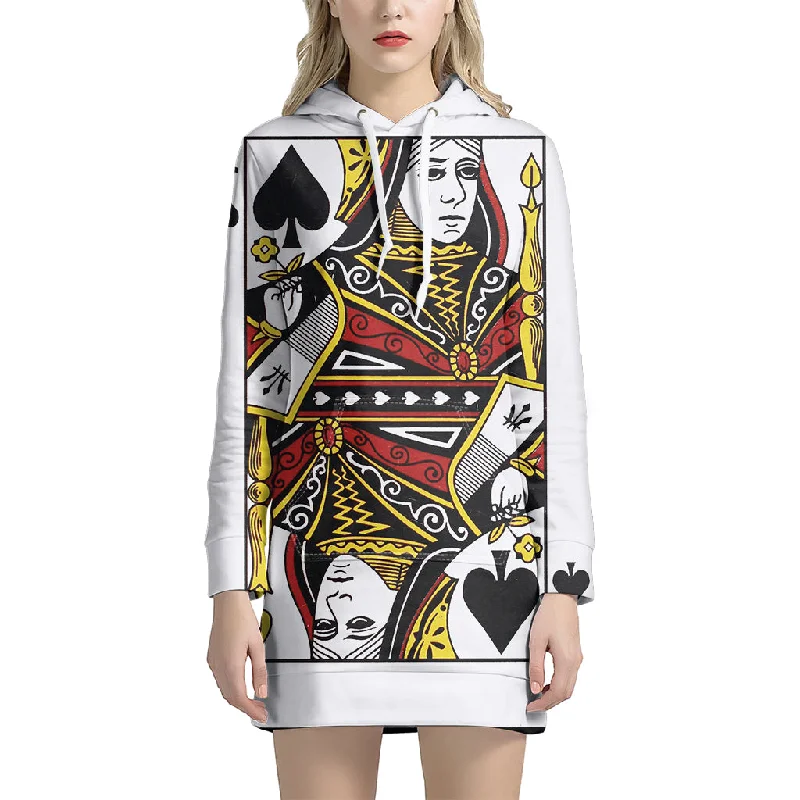 Queen Of Spades Playing Card Print Pullover Hoodie Dress
