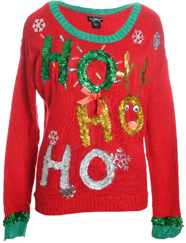Red Christmas Jumper - L Cable Knit Ribbed Knit Lace Knit