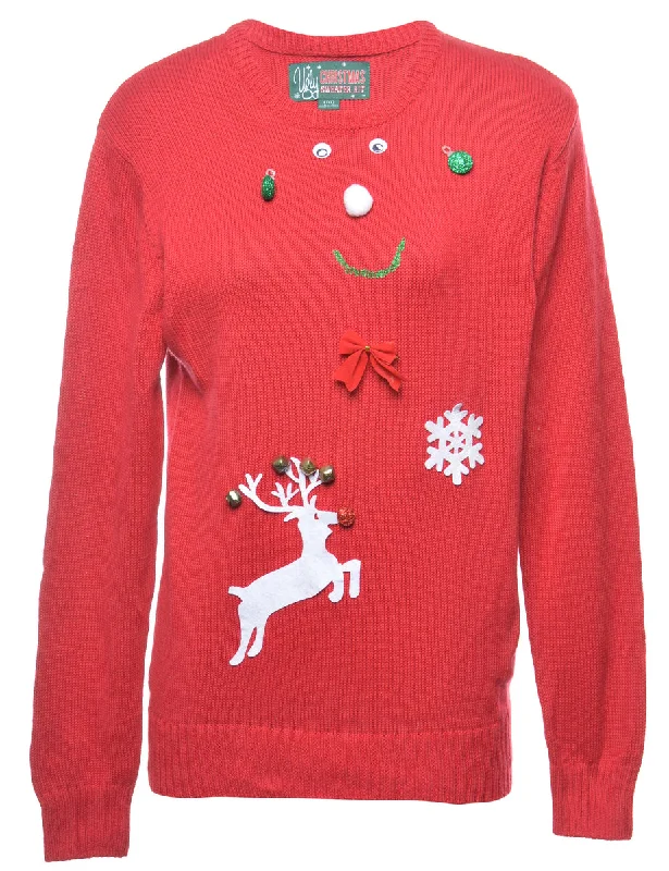 Red Christmas Jumper - M Welt Pockets Slit Pockets Flap Pockets