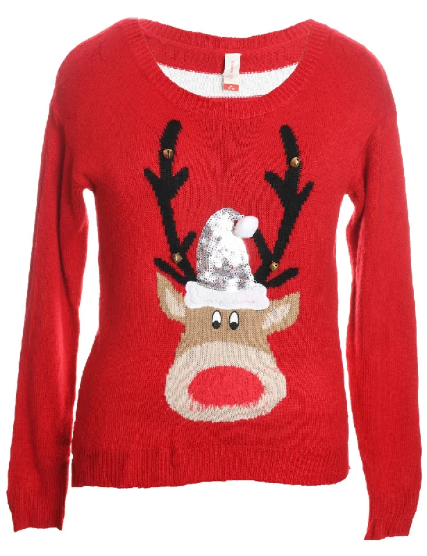 Red Christmas Jumper - M Cashmere Blend Cotton Blend Poly Blend