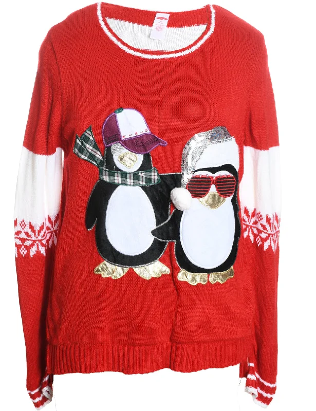 Red Christmas Jumper - M Fitted Slim Tailored