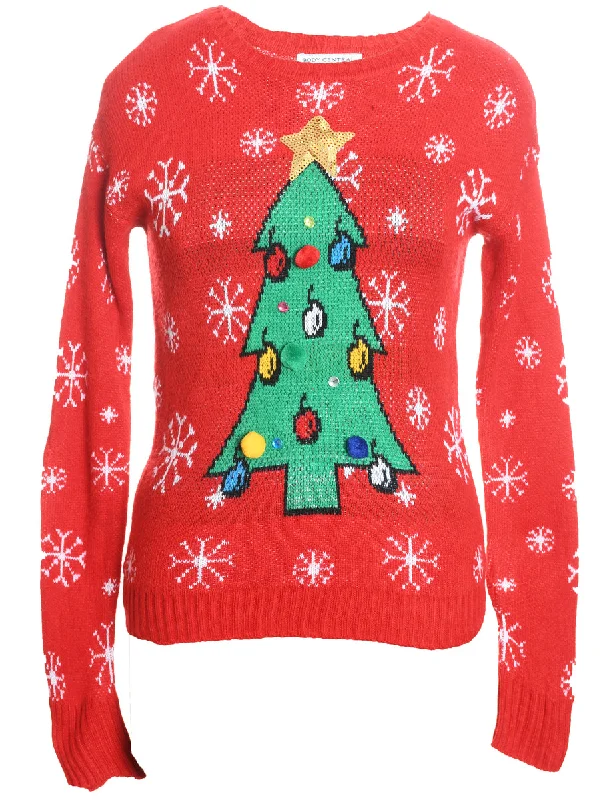 Red Christmas Jumper - S Graphic Sweater Embroidered Appliqued