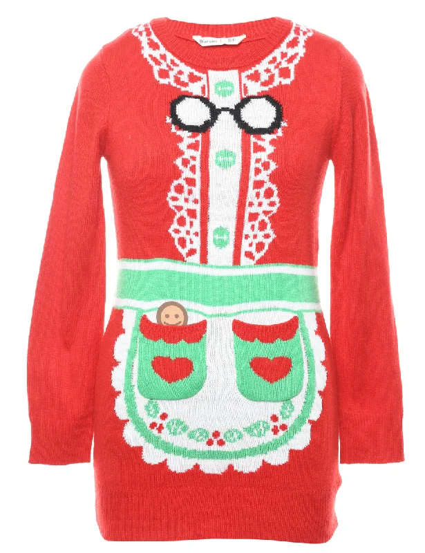 Red Christmas Jumper - S Graphic Sweater Embroidered Appliqued