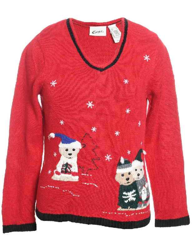 Red Dog Design Christmas Jumper - S Fleece Sweater Nylon Polyester