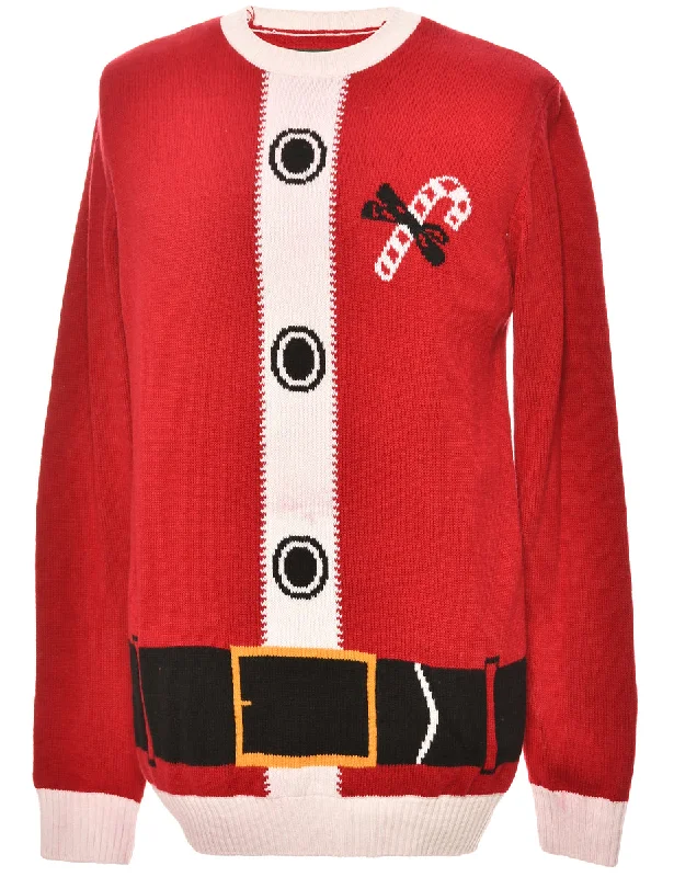 Red Santa Claus Christmas Jumper - L Stretchy Elastic Breathable