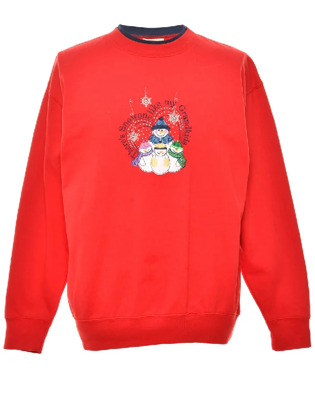 Red Snowman Design Christmas Jumper - XL Denim Fabric Leather Fabric Suede Fabric