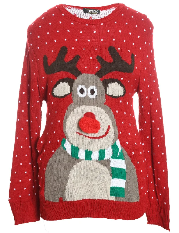Reindeer Christmas Jumper - L Elegant Classic Vintage