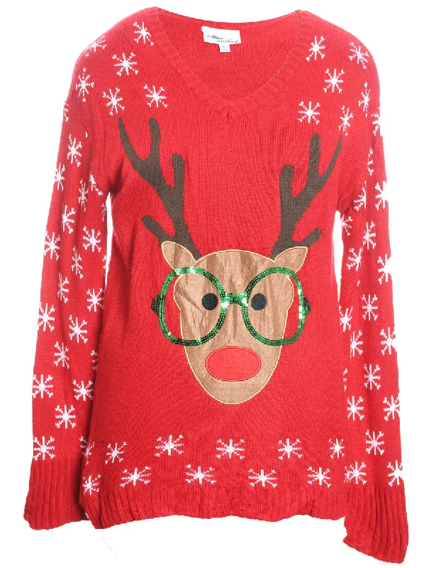 Reindeer Christmas Jumper - L Iron Safe Non-Iron Wrinkle Free