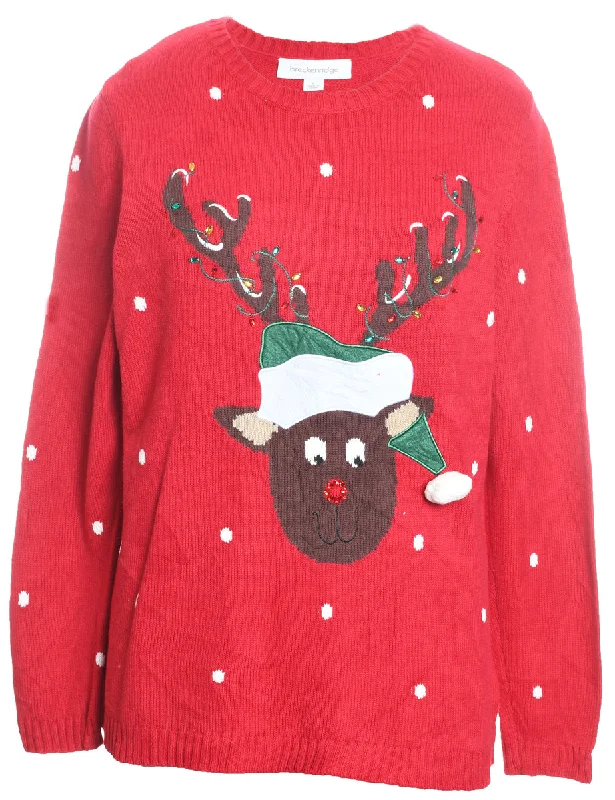 Reindeer Christmas Jumper - L Machine Wash Dry Clean Hand Wash