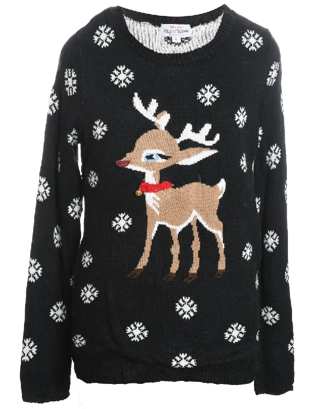 Reindeer Christmas Jumper - L Elasticated Padded Insulated