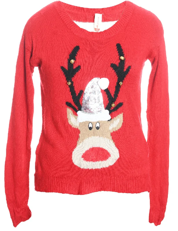 Reindeer Christmas Jumper - S Chenille Blend Fleece Blend Nylon Blend