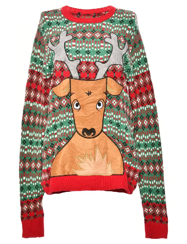 Reindeer Design Christmas Jumper - L Satin Fabric Silk Fabric Chiffon Fabric