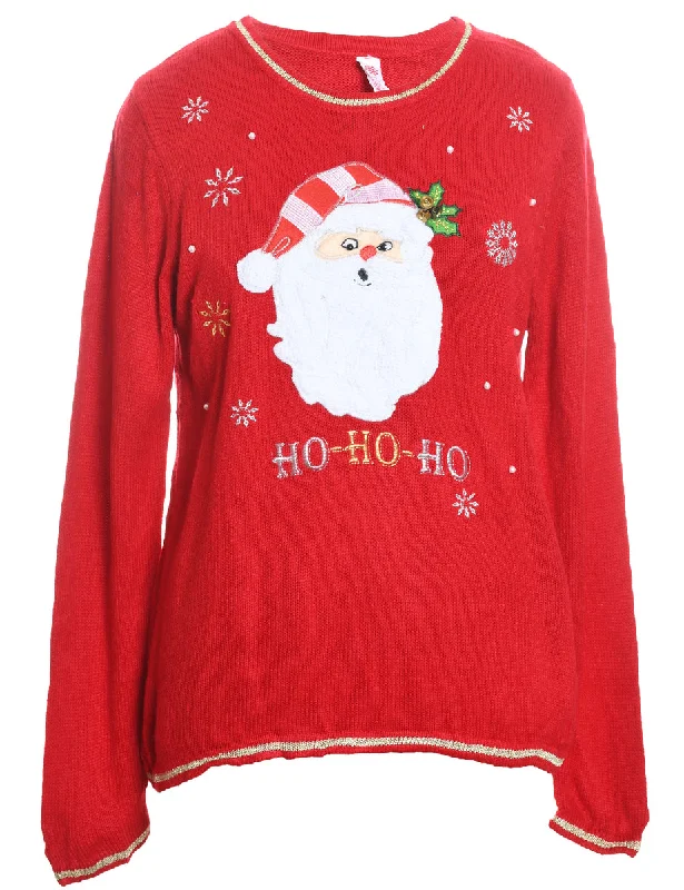 Santa Claus Christmas Jumper - L Welt Pockets Slit Pockets Flap Pockets