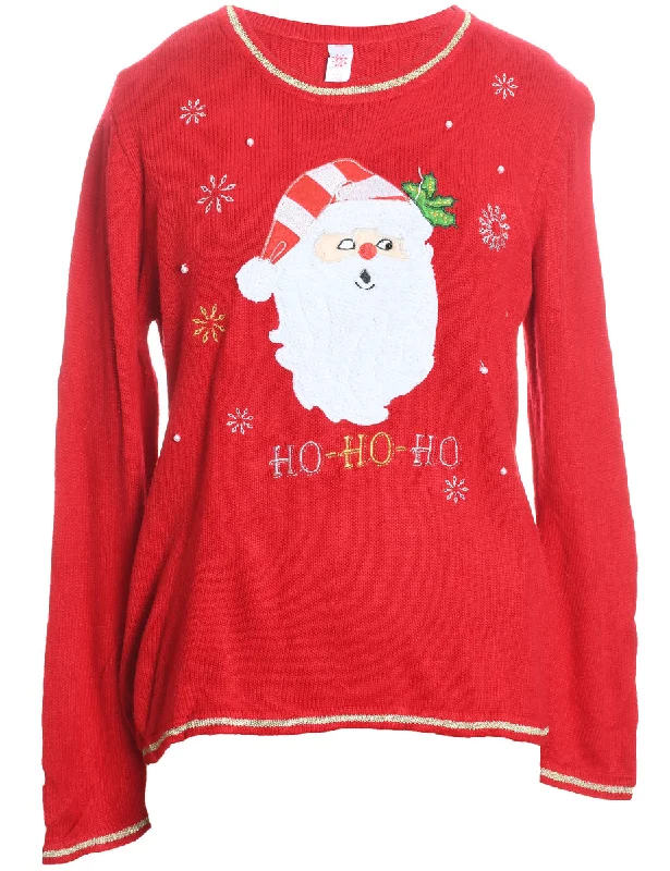 Santa Claus Christmas Jumper - L Striped Floral Plaid