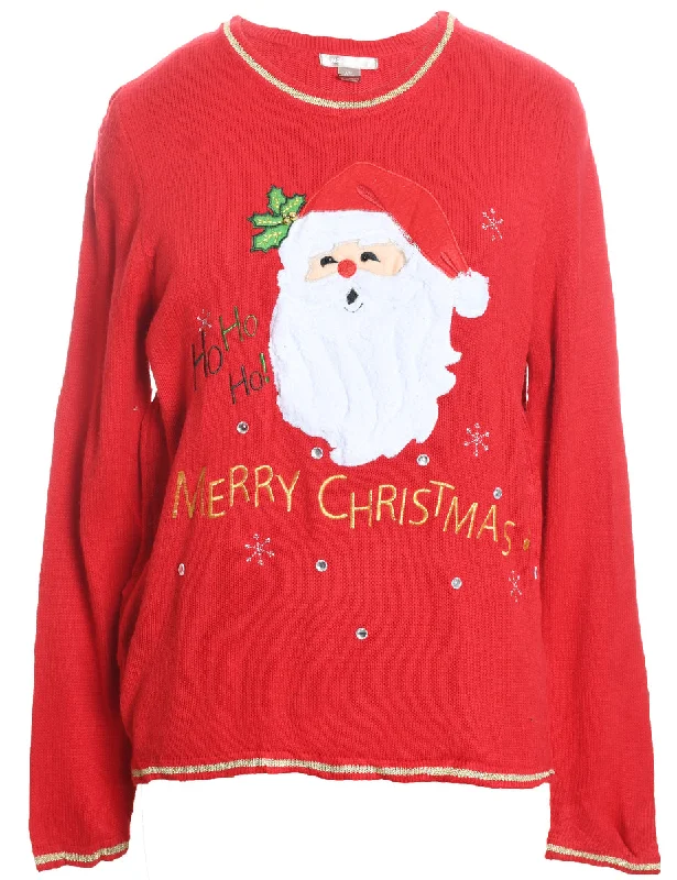 Santa Claus Christmas Jumper - L Seamless Knitted Crochet