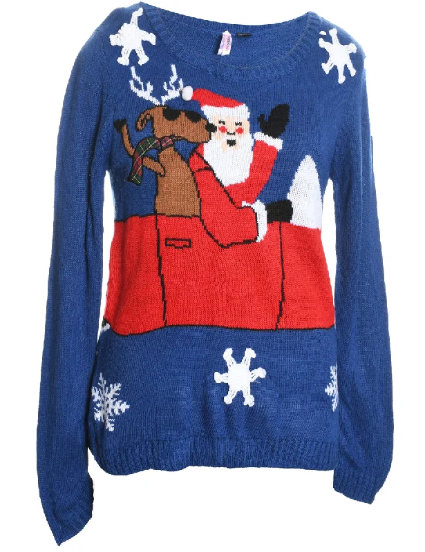 Santa Claus Christmas Jumper - L Cable Knit Ribbed Knit Lace Knit