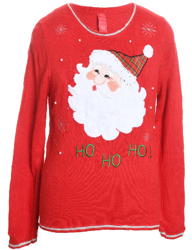 Santa Claus Christmas Jumper - L Herringbone Houndstooth Plaid