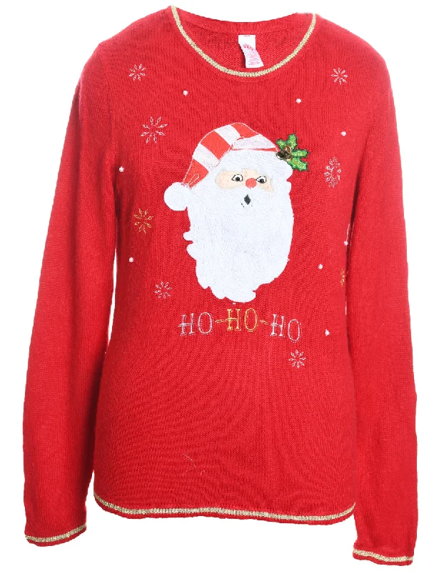 Santa Claus Christmas Jumper - L Real Fur Shearling Chenille