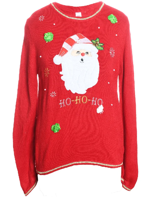 Santa Claus Christmas Jumper - M Seamless Knitted Crochet