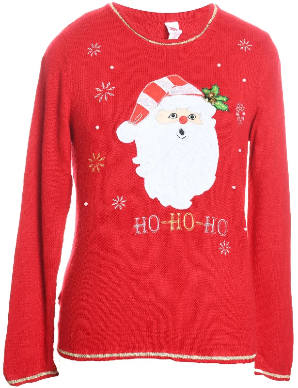 Santa Claus Christmas Jumper - M Cable Knit Ribbed Knit Lace Knit