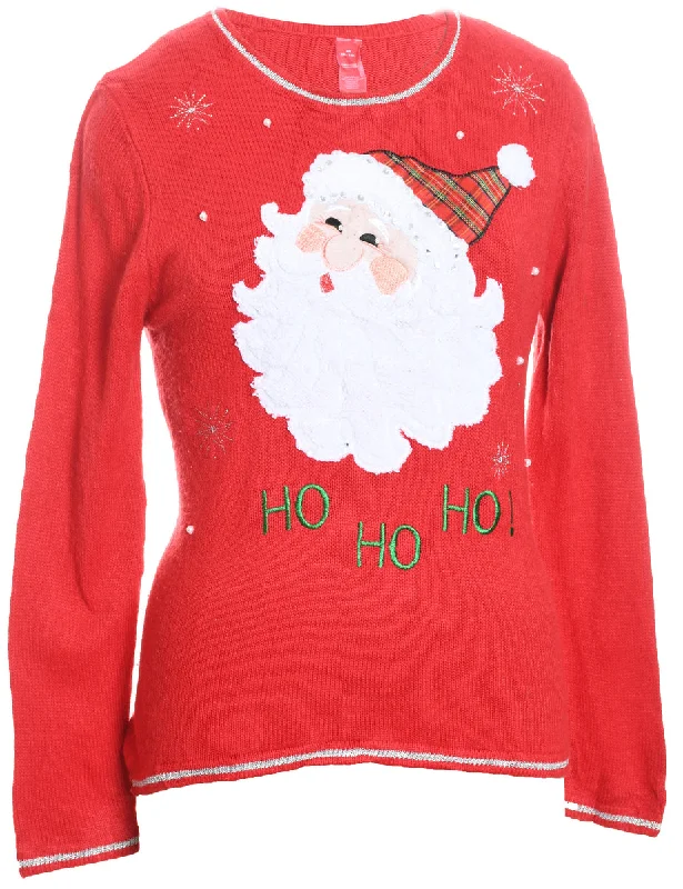 Santa Claus Christmas Jumper - M Houndstooth Herringbone Solid