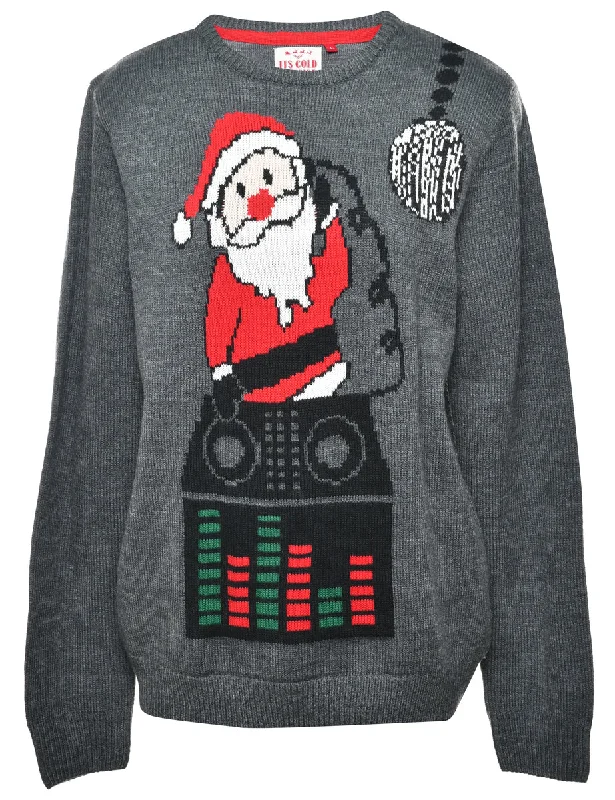 Santa Claus Christmas Jumper - M Chenille Brocade Lace