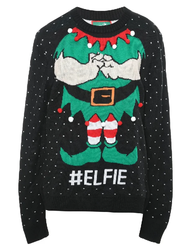 Santa Claus Christmas Jumper - M Cable Knit Ribbed Knit Lace Knit