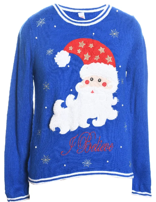 Santa Claus Christmas Jumper - M Open Front Closed Front Wrap Front