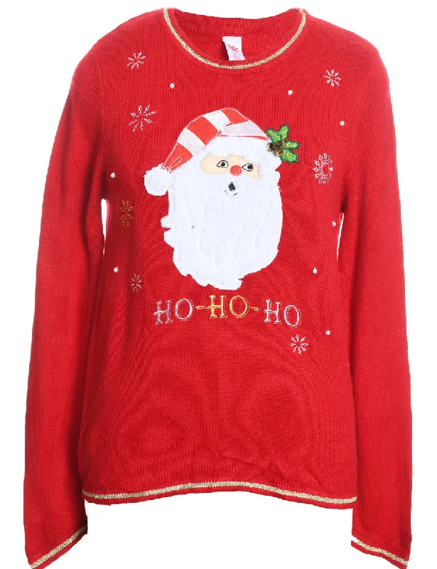 Santa Claus Christmas Jumper - M Velvet Chenille Corduroy