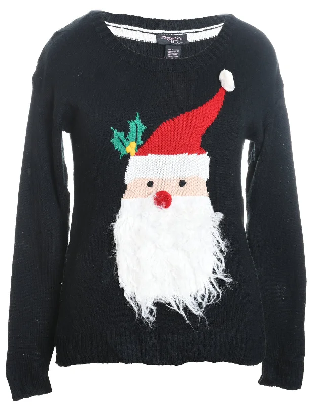 Santa Claus Christmas Jumper - M Collared Crew Neck Turtle Neck
