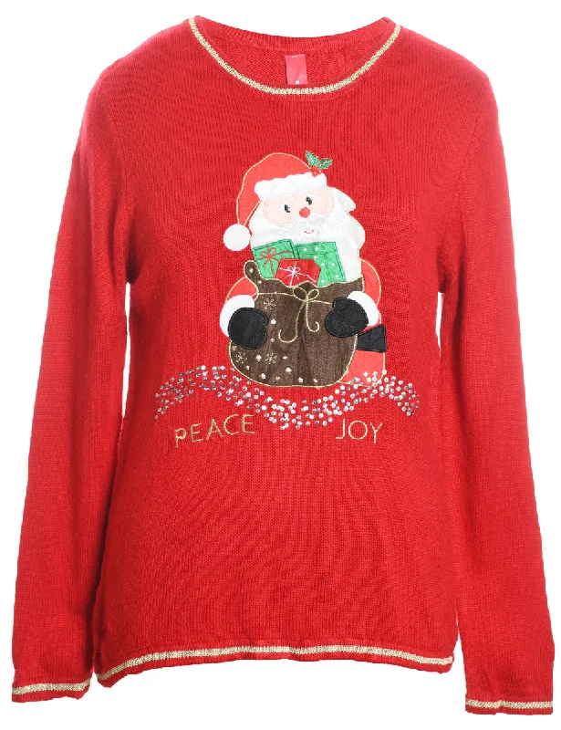 Santa Claus Christmas Jumper - M Mesh Sweater Canvas Denim