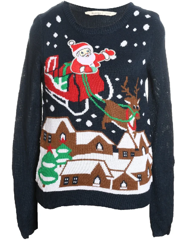 Santa Claus Christmas Jumper - M Denim Fabric Leather Fabric Suede Fabric