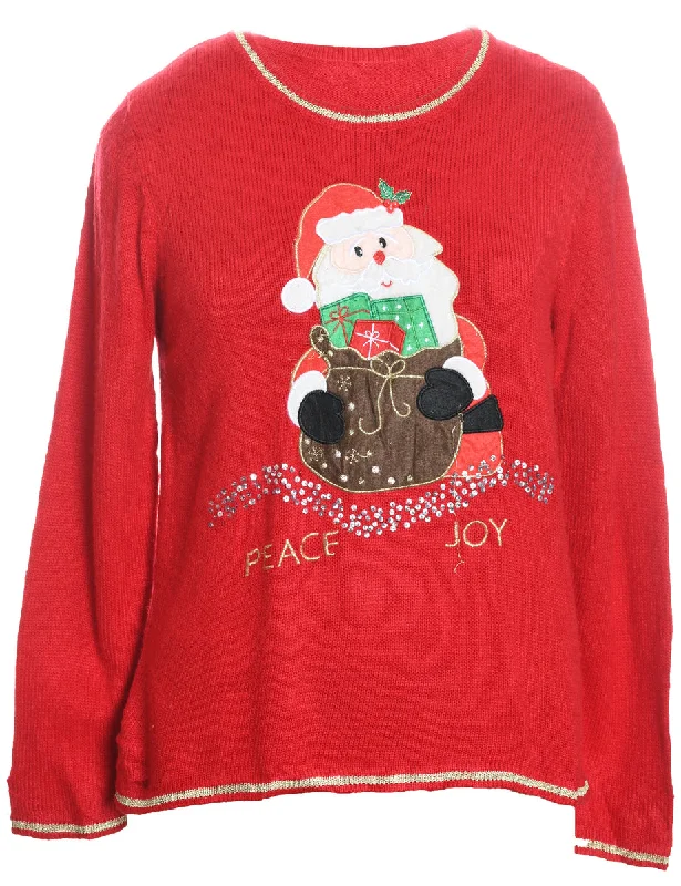 Santa Claus Christmas Jumper - M Spandex Blend Rayon Blend Denim Blend
