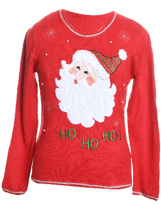 Santa Claus Christmas Jumper - M Solid Print Embellished