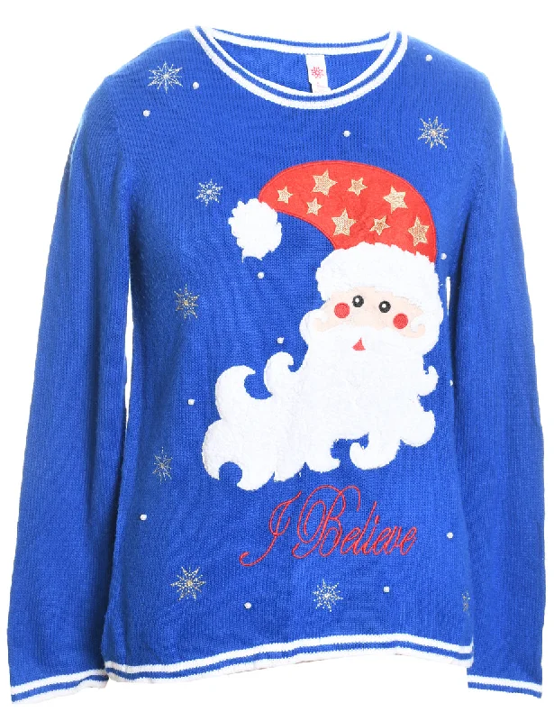 Santa Claus Christmas Jumper - M Fitted Slim Tailored