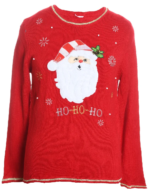 Santa Claus Christmas Jumper - M Boat Neck Shawl Collar Notched Collar