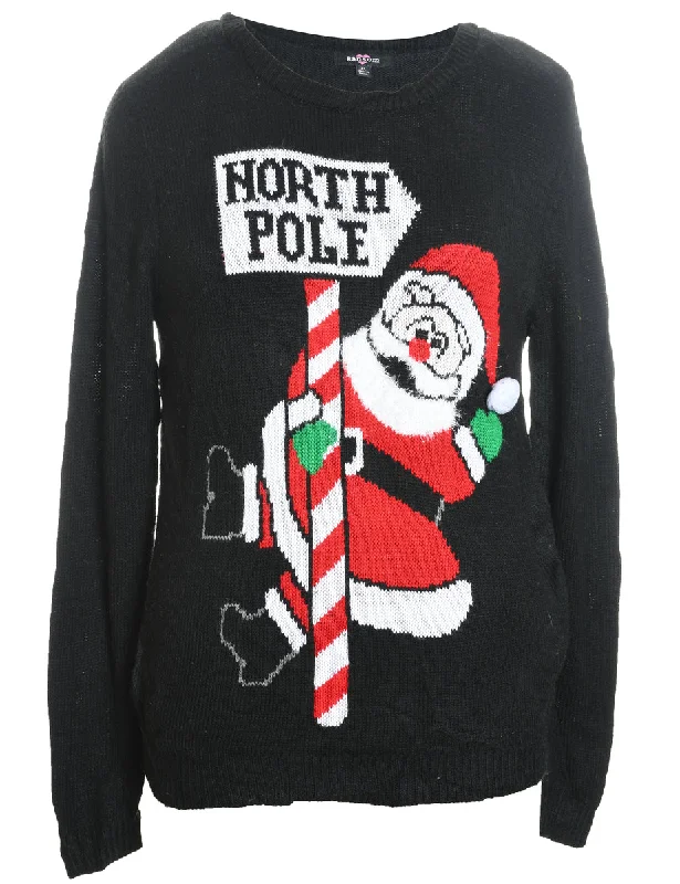 Santa Claus Design Black Knit Christmas Jumper - XL Mesh Fabric Canvas Fabric Denim Fabric