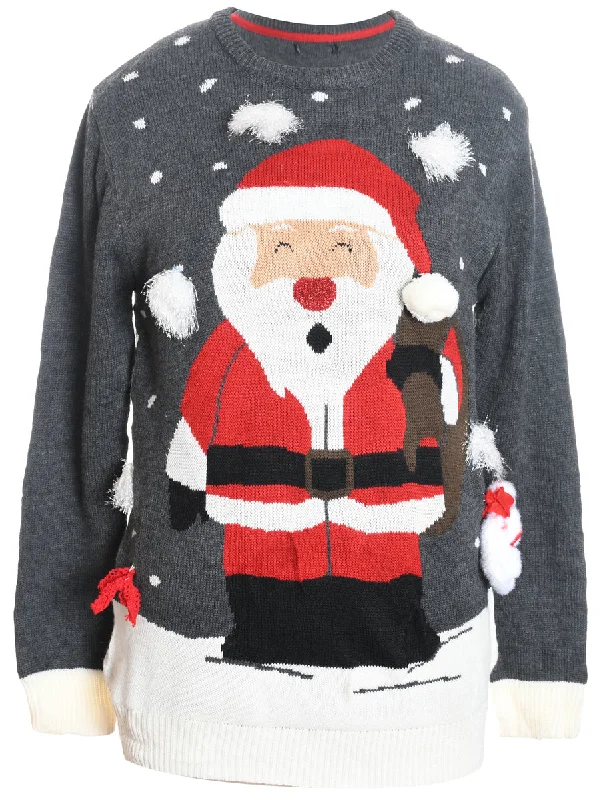 Santa Claus Design Grey Christmas Jumper - M Machine Wash Dry Clean Hand Wash
