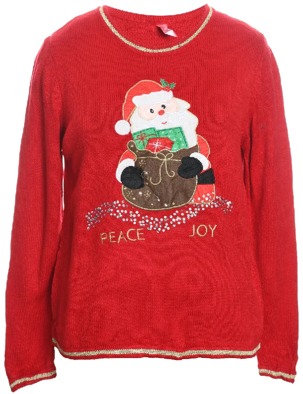 Santa Claus Design Red Embroidered Christmas Jumper - S Lightweight Heavyweight Midweight