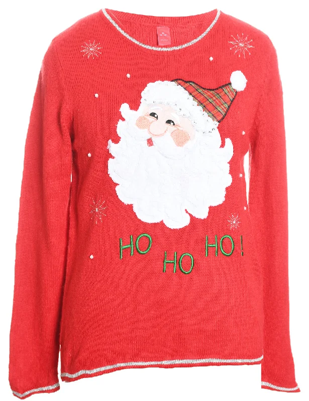 Santa Claus Design Red Knit Christmas Jumper - M Stylish Fashionable Trendy