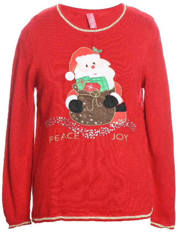 Santa Claus Design Red Knit Christmas Jumper - M Knit Fabric Woven Fabric Fleece Fabric