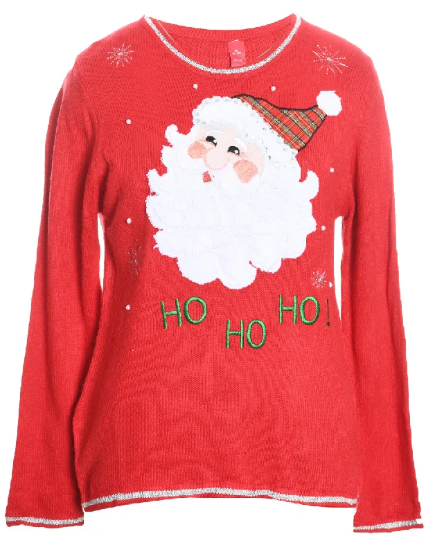 Santa Claus Design Red Knit Christmas Jumper - M Fitted Slim Tailored