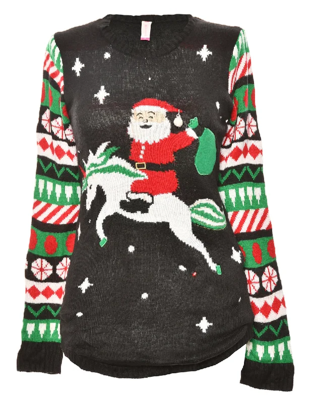 Santa Claus Knit Christmas Jumper - XL Fitted Loose Oversized