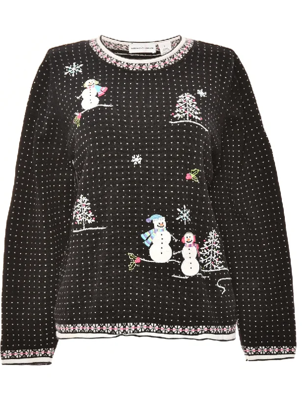 Snowman Black Classic Christmas Jumper - M Knit Fabric Woven Fabric Fleece Fabric