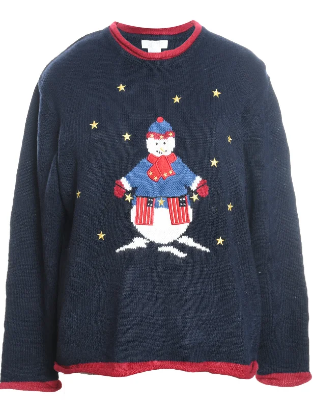 Snowman Christmas Jumper - L Open Front Closed Front Wrap Front