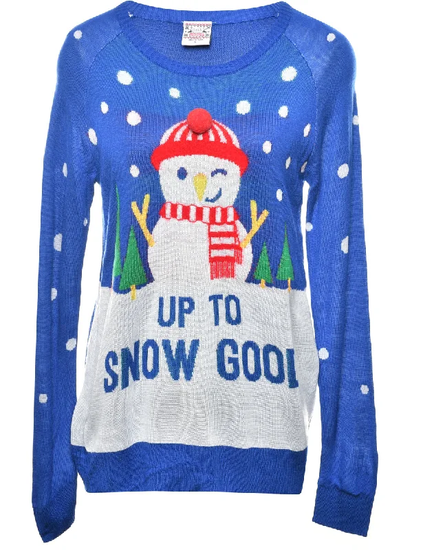Snowman Christmas Jumper - L Beaded Sweater Sequined Faux Fur