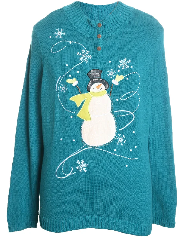 Snowman Christmas Jumper - L Hooded Caped Shawl Collar
