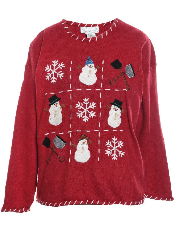 Snowman Christmas Jumper - M Soft Cozy Warm