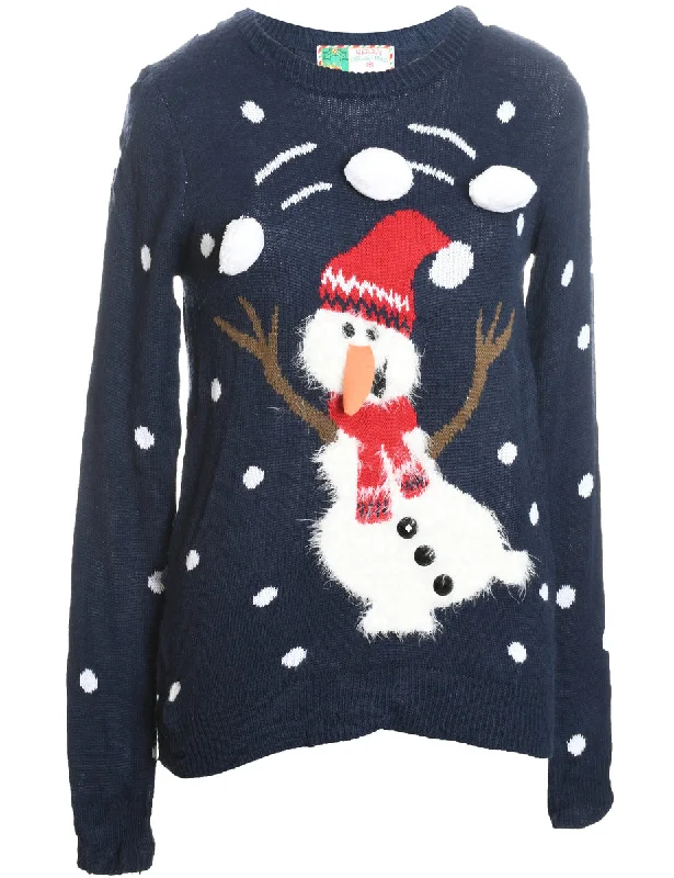 Snowman Christmas Jumper - M Mesh Sweater Canvas Denim