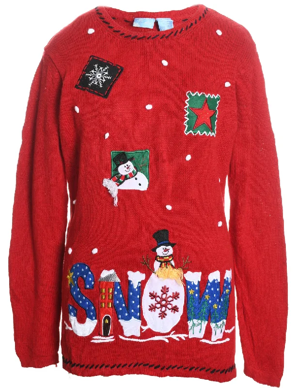 Snowman Christmas Jumper - M High Neck Crew Neck V-Neck